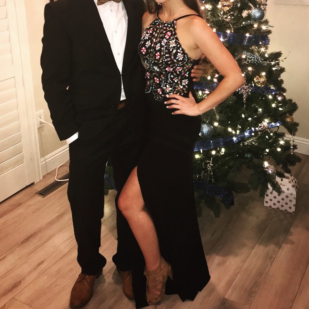 Beautiful beaded black long dress w/ slit